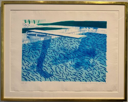 Lithograph of Water Made of Thick and Thin Lines and Two Light Blue Washes di David Hockney, Stampa in vendita su Singulart