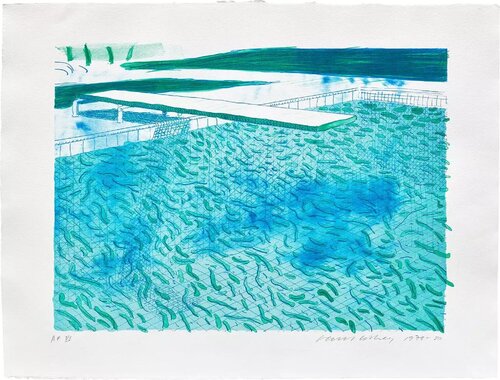 Lithograph of Water Made of Lines, a Green Wash and a Light Blue Wash van David Hockney, Afdruk te koop op Singulart