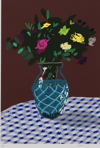 21st March 2021, Purple and Yellow Flowers in a Vase van David Hockney, Afdruk te koop op Singulart