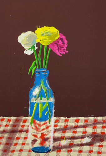 23rd March, Flowers in a Milk Bottle, 2021, van David Hockney, Afdruk te koop op Singulart