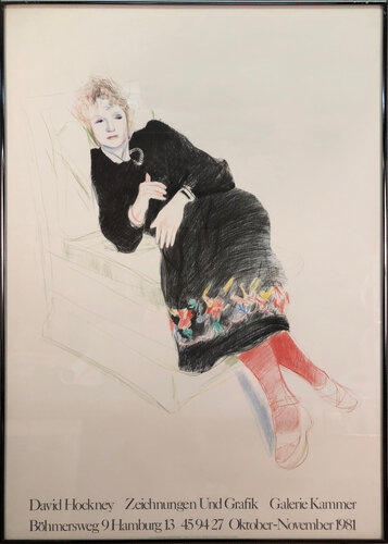 Portrait of Celia In A Black Dress With Colored Border di David Hockney, Stampa in vendita su Singulart