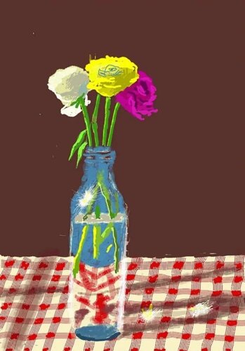 23rd March 2021, Flowers in a Milk Bottle di David Hockney, Stampa in vendita su Singulart