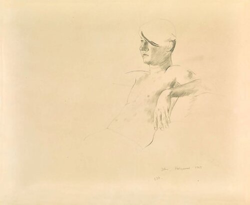 John in Hollywood Pencil Drawing par David Hockney, Œuvre sur papier en vente sur Singulart