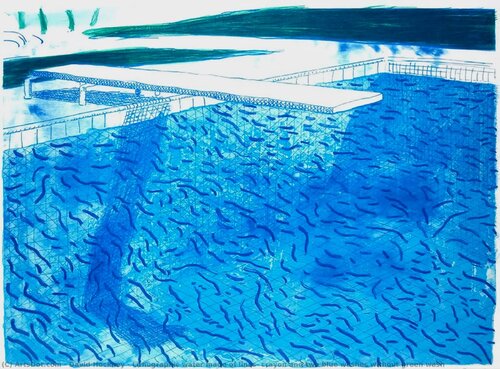 Lithographic Water Made of Lines, Crayon, and a Blue Wash di David Hockney, Stampa in vendita su Singulart