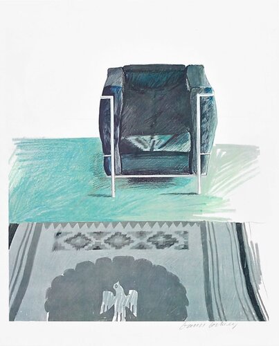 Hand-Signed Rare Proof of Corbusier Chair and Rug - Framed by David Hockney, Print for Sale on Singulart