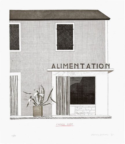 David Hockney The French Shop di David Hockney, Stampa in vendita su Singulart