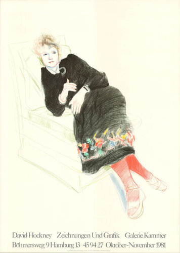 Portrait of Celia In A Black Dress With Colored Border van David Hockney, Afdruk te koop op Singulart