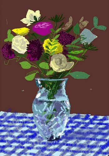 20th March 2021, Flowers, Glass Vase On A Table by David Hockney, Print for Sale on Singulart