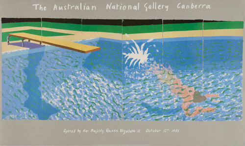 David Hockney 1982 The Diver Paper Pool Australian National Gallery Poster di David Hockney, Stampa in vendita su Singulart