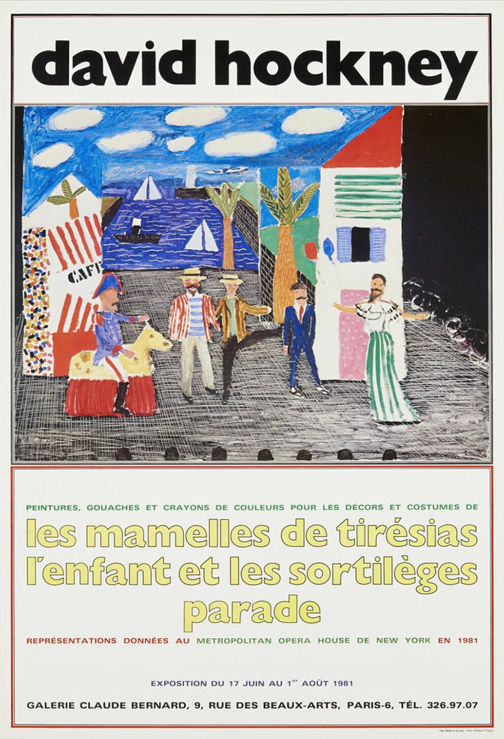 David Hockney Les Mamelles de Tiresias 1981 Exhibition Poster David Hockney Druck zu verkaufen