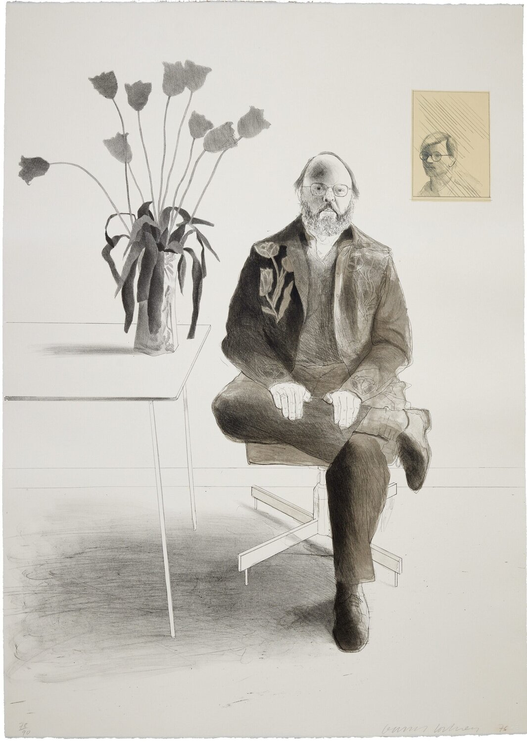Henry Seated with Tulips David Hockney