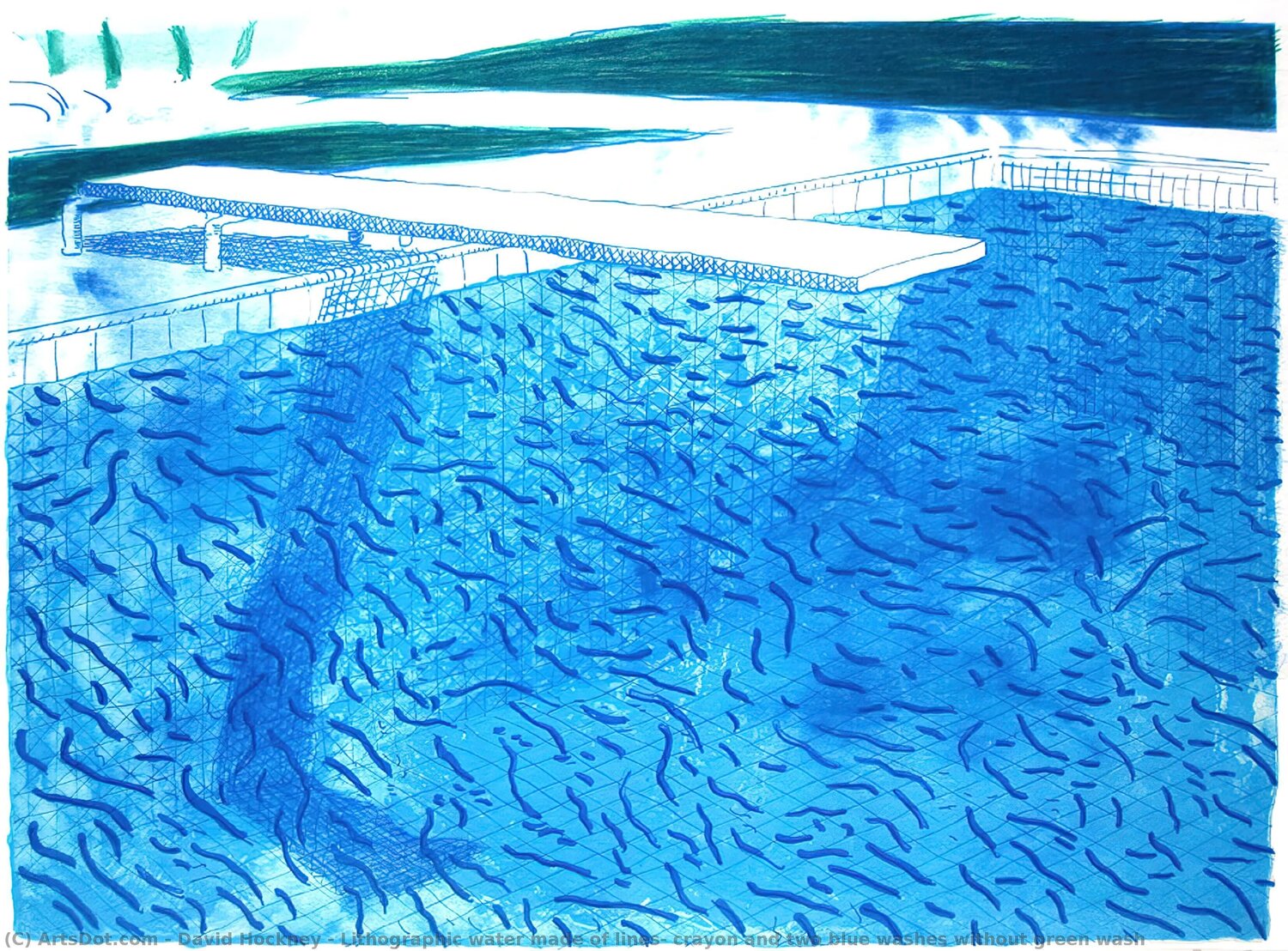 Lithographic Water Made of Lines, Crayon, and a Blue Wash David Hockney Druck zu verkaufen