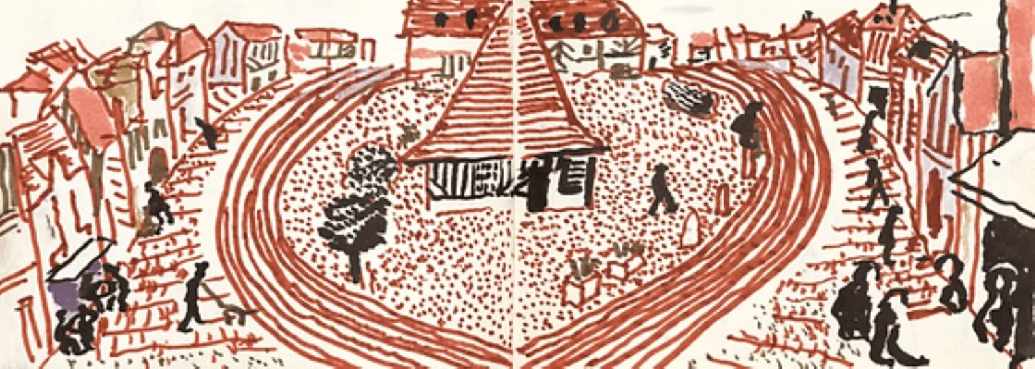 My Second Drawing of Beuvron-en-Auge David Hockney