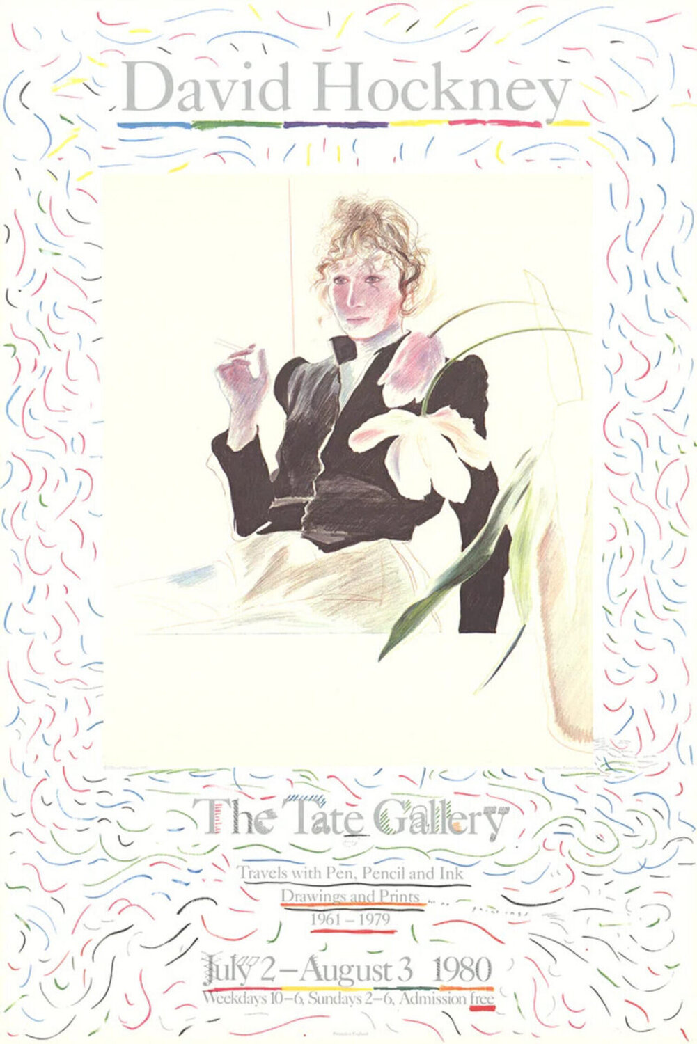 Celia In A Black Dress With White Flowers David Hockney Druck zu verkaufen