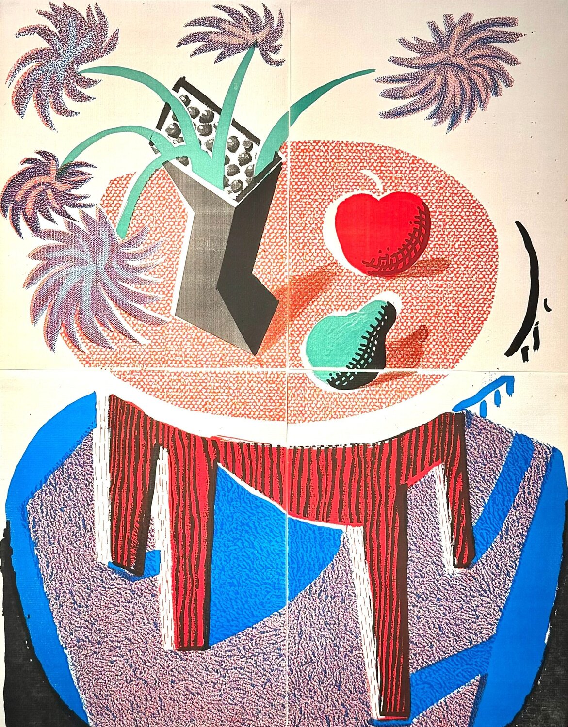 Flowers, Apple & Pear on a Table David Hockney Print for sale