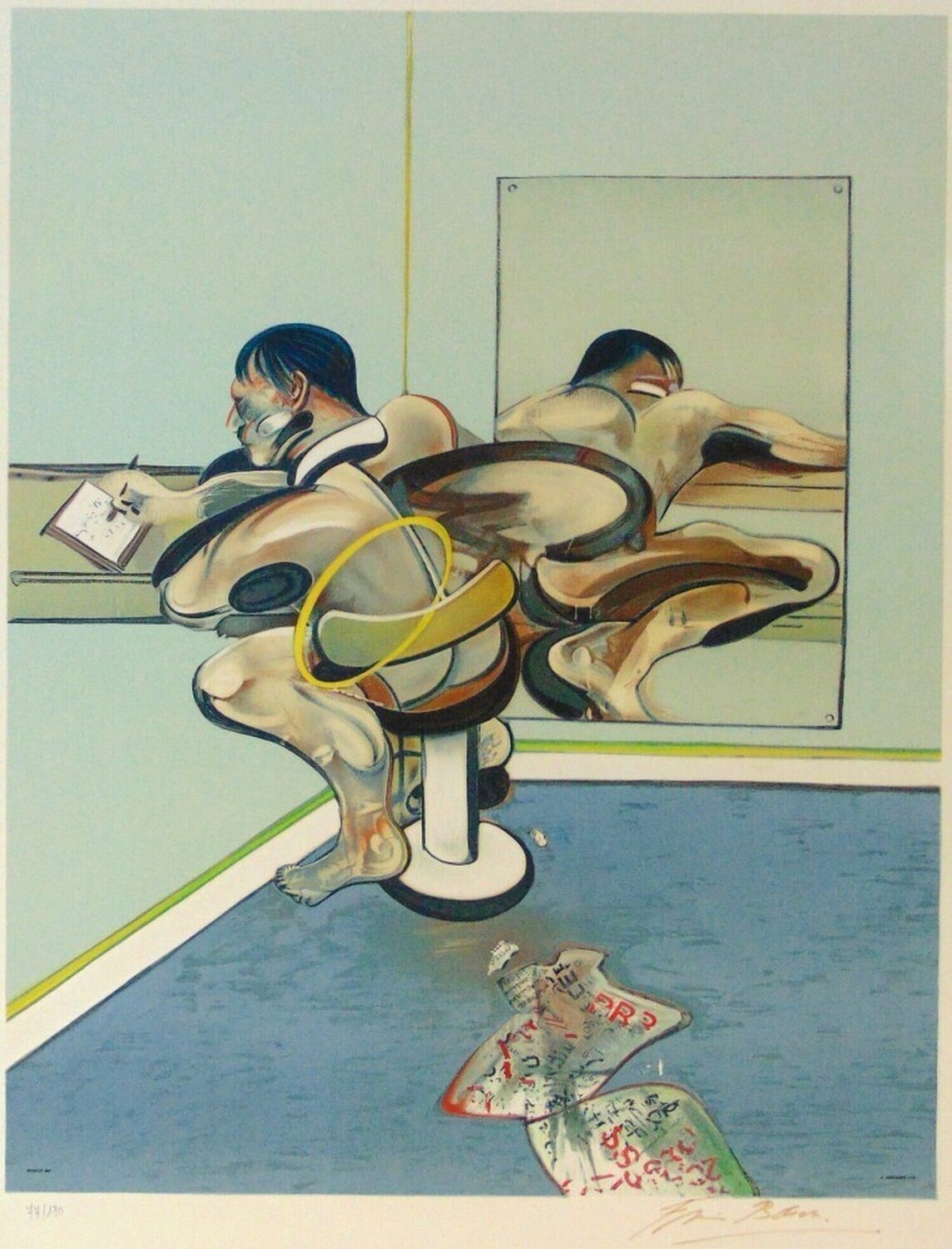 Figure writing reflected in a mirror Francis Bacon Stampa in vendita