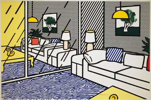 Wallpaper with Blue Floor Interior van Roy Lichtenstein, Afdruk te koop op Singulart