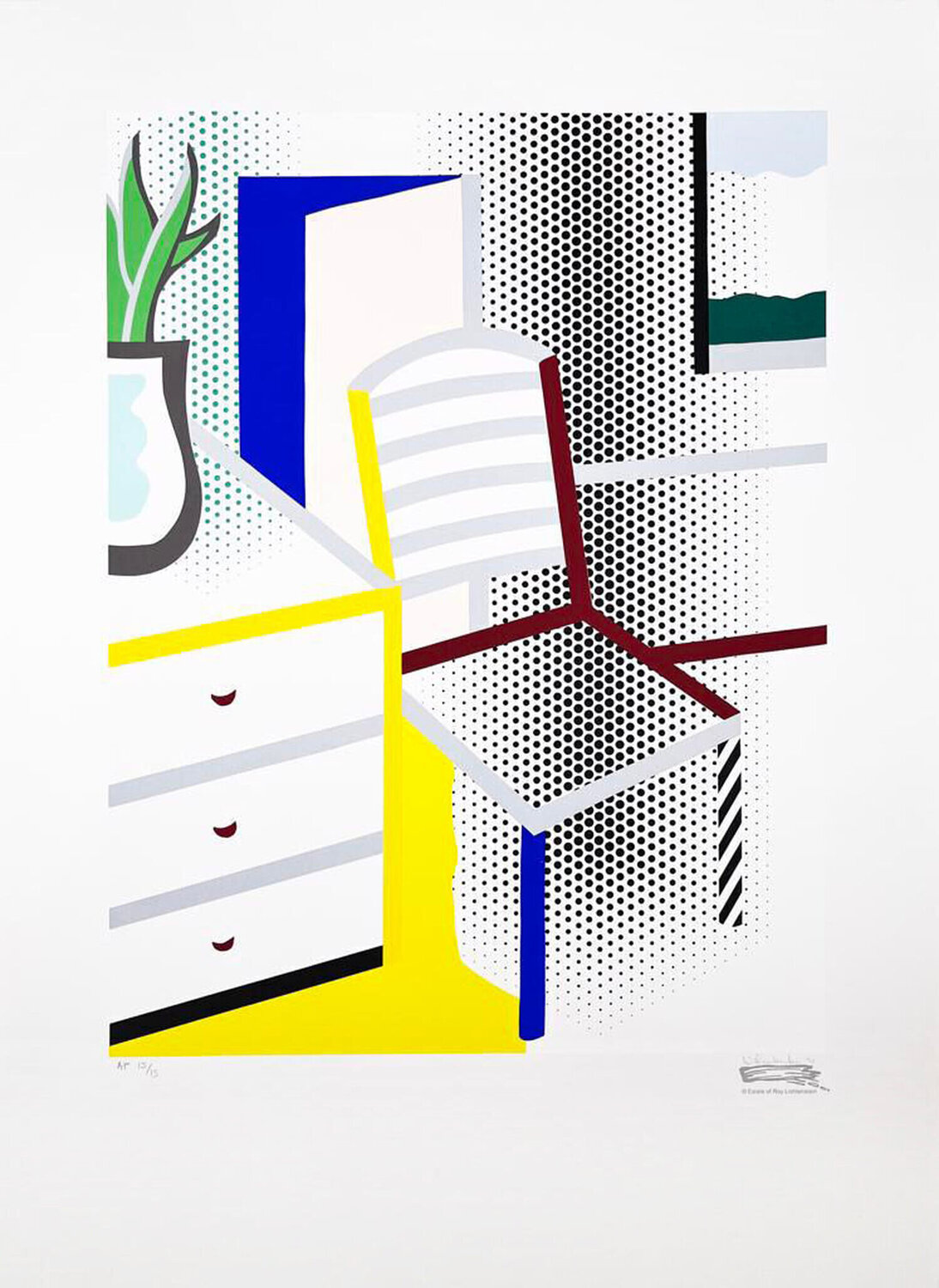 Interior with Chair from the Leo Castelli 90th Birthday portfolio Roy Lichtenstein Druck zu verkaufen