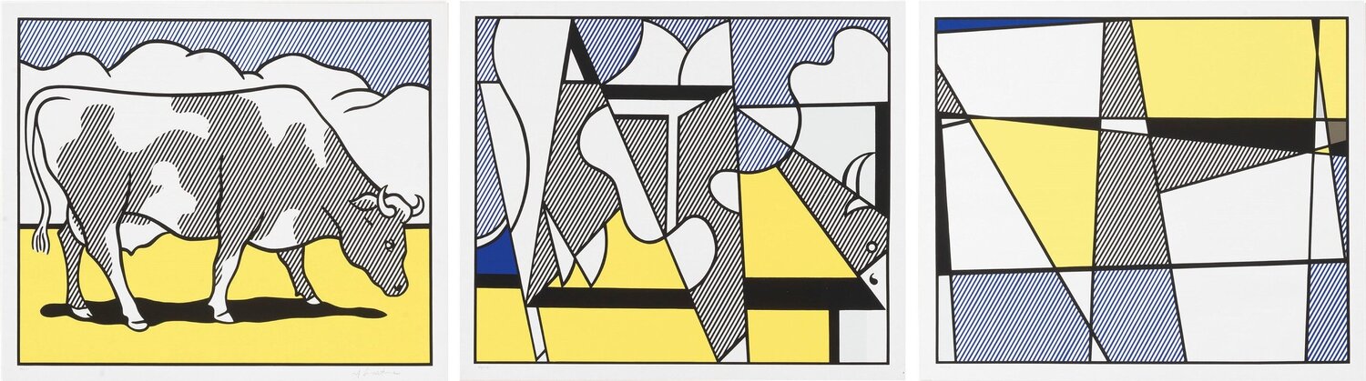 Cow going Abstract  (Triptych) Roy Lichtenstein