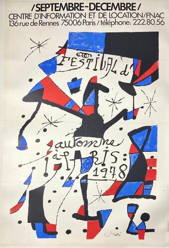 Festival D'Automne , Paris, 1978, Vintage Poster Conserved on Archival Linen, FREE WORLDWIDE SHIPPING di Joan Miró, Stampa in vendita su Singulart