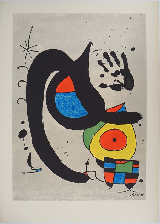 Femme à l'oiseau, Lithographie originale signée Joan Miró
