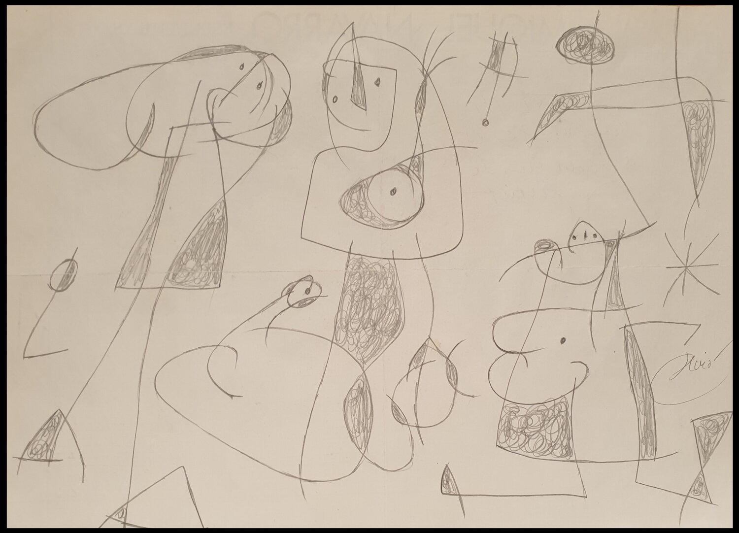 Personnages  et Oiseau Dans la Nuit Joan Miró Opera su carta in vendita