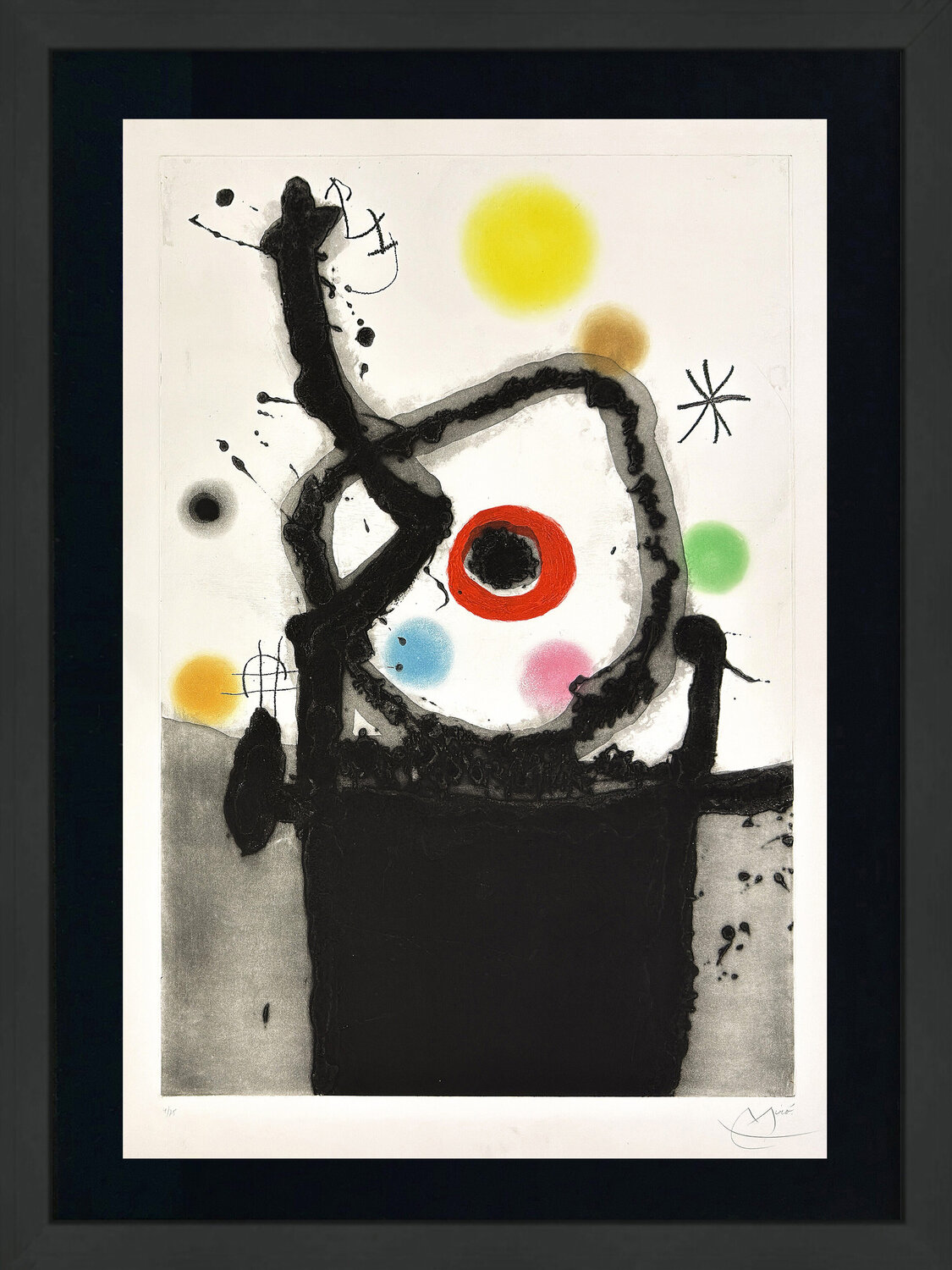 Le Rebelle, Dupin 439 (large hand signed aquatint etching) Joan Miró Druck zu verkaufen