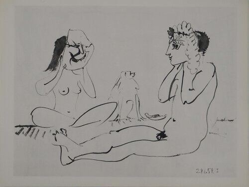 Comédie Humaine, Couple masqué et le singe, Héliogravure by Pablo Picasso, Print for Sale on Singulart