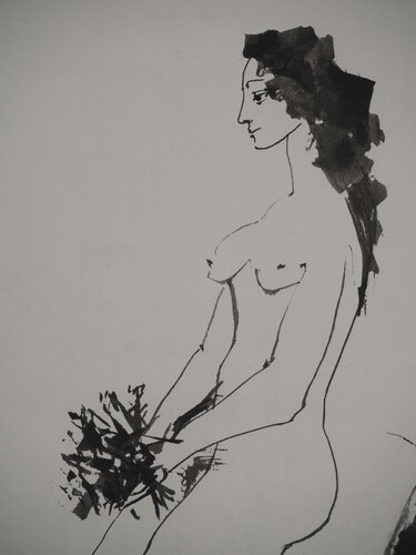 Nu au bouquet de l'artiste van Pablo Picasso, Afdruk te koop op Singulart