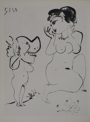 Comédie Humaine, Le putti masqué et la jeune fille, Héliogravure by Pablo Picasso, Print for Sale on Singulart