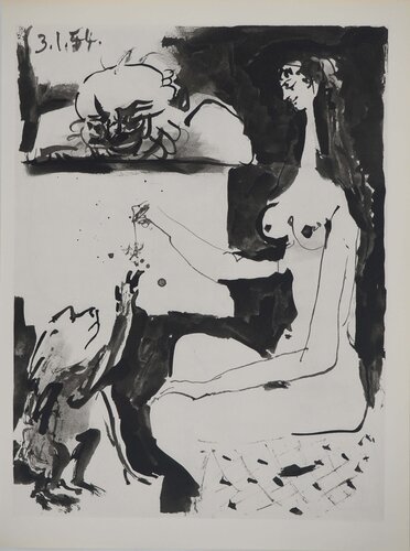 Comédie Humaine, Le couple admirant un singe, Héliogravure by Pablo Picasso, Print for Sale on Singulart