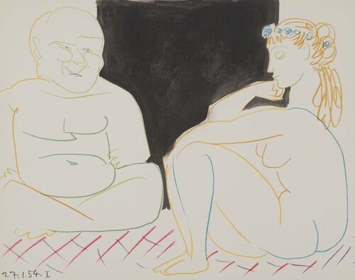 La jeune fille à la coiffe et le vieillard di Pablo Picasso, Stampa in vendita su Singulart