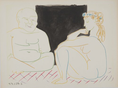 La jeune fille à la coiffe et le vieillard di Pablo Picasso, Stampa in vendita su Singulart
