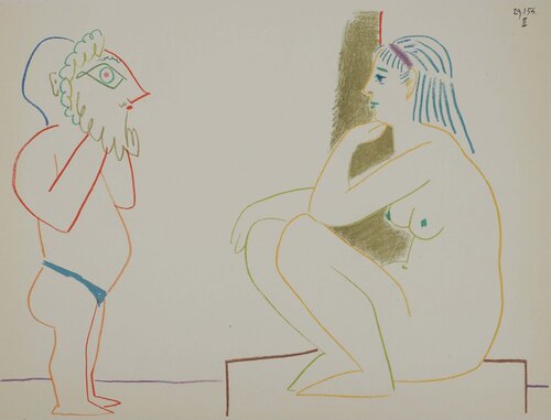Homme au masque et nu assis Pablo Picasso