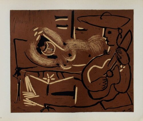 LC - Femme couchée et guitariste de Pablo Picasso, Impresión a la venta en Singulart