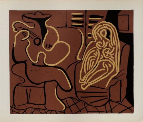 LC - Femme dans un fauteuil et guitariste van Pablo Picasso, Afdruk te koop op Singulart