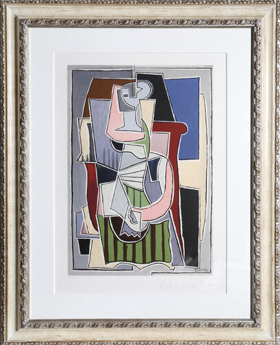 Femme au Tablier Rayer Vert von Pablo Picasso, Druck kaufen auf Singulart