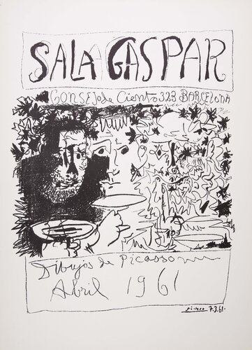 Trois buveurs (Sala Gaspar 1961), Affiche en lithographie originale signée van Pablo Picasso, Afdruk te koop op Singulart