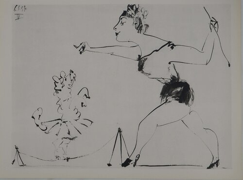 Comédie Humaine, Le numéro de cirque au petit chien, Héliogravure Pablo Picasso
