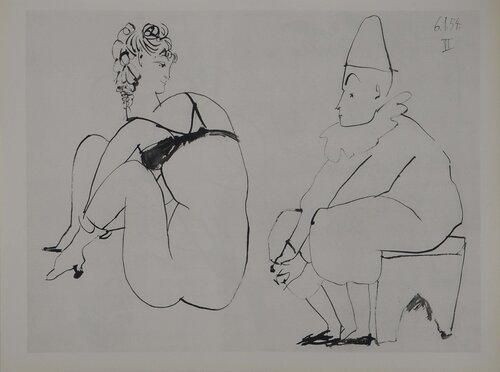 Comédie Humaine, L'Arlequin et sa partenaire, Héliogravure Pablo Picasso