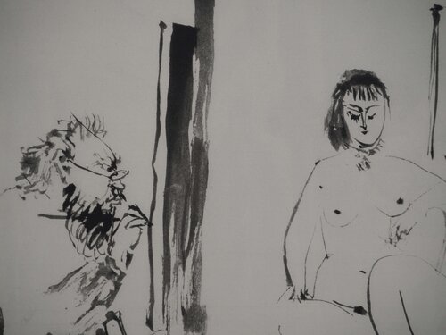 L'artiste et sa composition aux trois modèles van Pablo Picasso, Afdruk te koop op Singulart