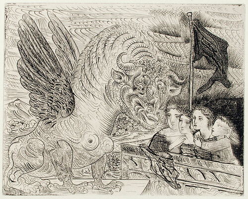 TAUREAU AILÉ CONTEMPLÉ PAR QUATRE ENFANTS (B. 229; G/B 444; S.V. 13) van Pablo Picasso, Afdruk te koop op Singulart