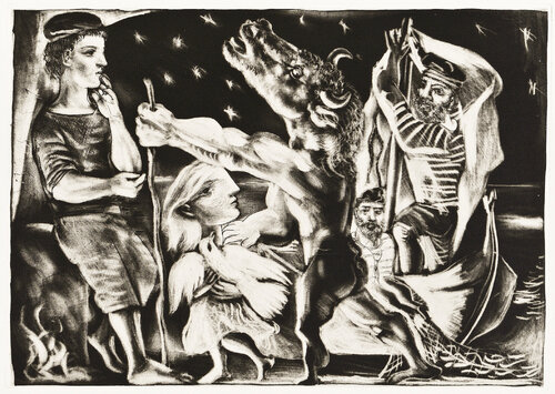MINOTAURE AVEUGLE GUIDÉ PAR UNE FILETTE DANS LA NUIT (B. 225; G/B 437; S.V. 97) van Pablo Picasso, Afdruk te koop op Singulart