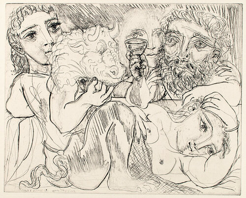 MINOTAURE, BUVEUR ET FEMMES (B. 200; G/B 368; S.V. 92) van Pablo Picasso, Afdruk te koop op Singulart