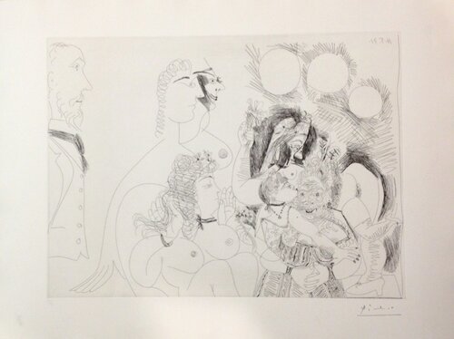 Serie 156 nº128 "La fête de la patrone, fleurs et baisers, degas s'amuse" van Pablo Picasso, Afdruk te koop op Singulart
