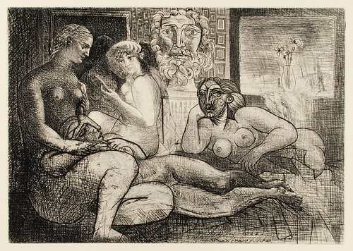 QUATRE FEMMES NUES ET TÊTE SCULPTÉE (B. 219; G/B 424; S.V. 82) van Pablo Picasso, Afdruk te koop op Singulart