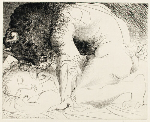 MINOTAURE CARESSANT UNE DORMEUSE (B. 201; G/B 369; S.V. 93) van Pablo Picasso, Afdruk te koop op Singulart