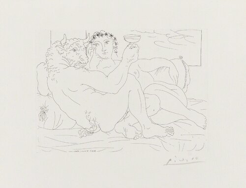 The Minotaur at Rest:  Champagne and Lover van Pablo Picasso, Afdruk te koop op Singulart