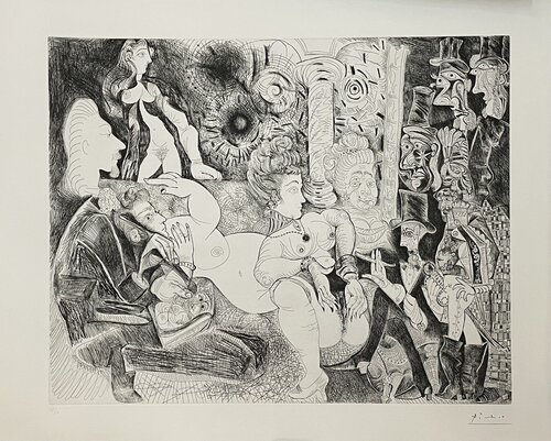 Le Peintre à lavallière dessinant son modèle dans le cadre de la Maison Tellier van Pablo Picasso, Afdruk te koop op Singulart