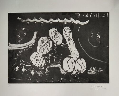 Sous les feux de la rampe: Femme nue entre deux hommes van Pablo Picasso, Afdruk te koop op Singulart